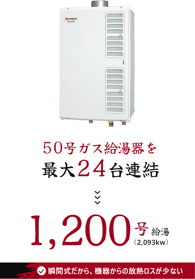 50号ガス給湯器を最大24台連結
